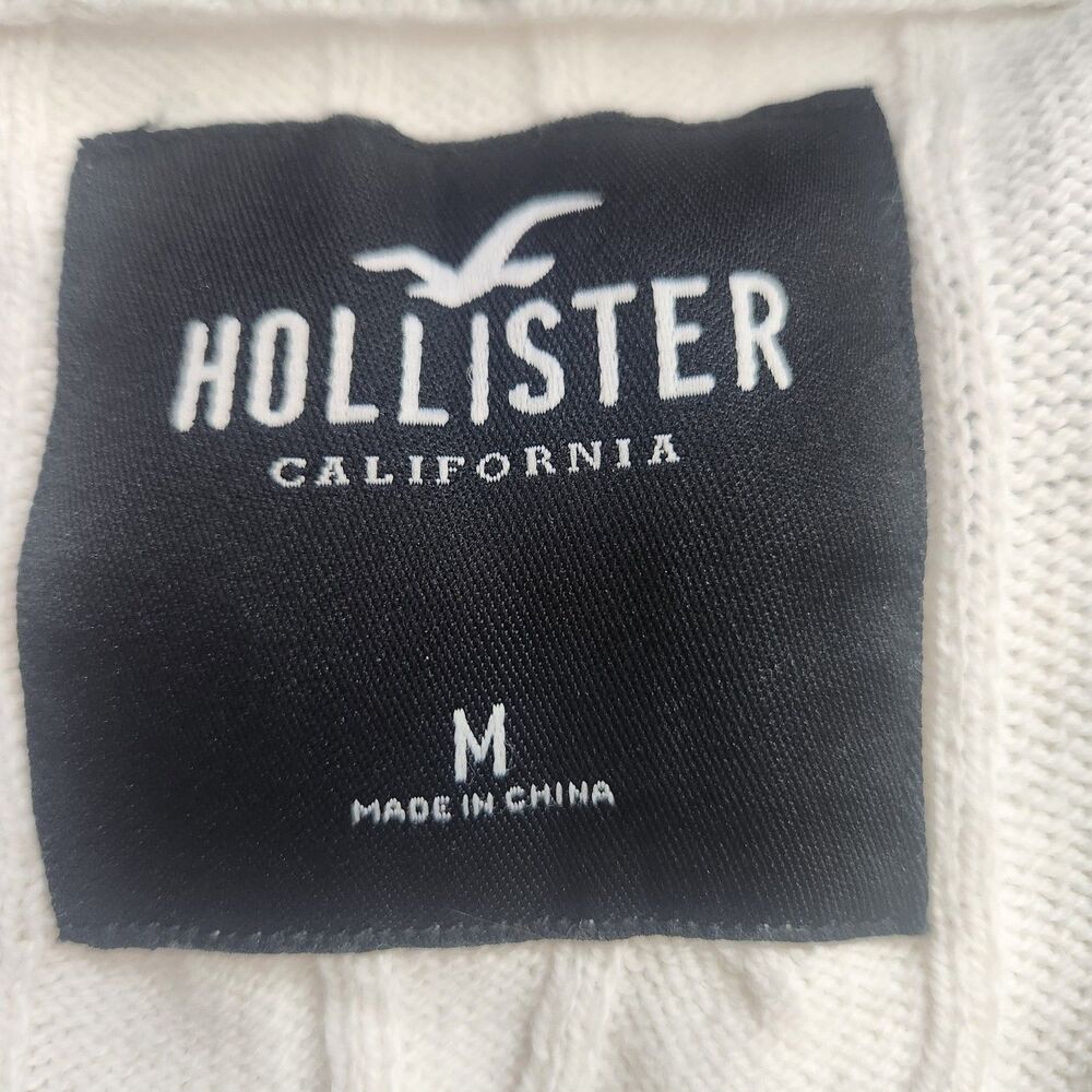 Hollister Tenniscore Preppy Cable Knit Cricket Sweater M Ivory V Neck Varsity - Picture 7 of 7